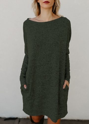 

Women Loose Knit Sweater Dress Long Sleeves Pockets Party Mini Straight Dress