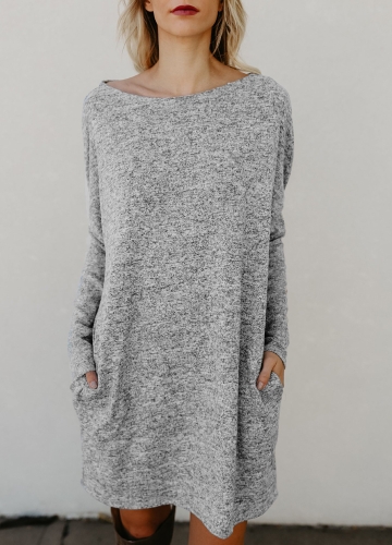 

Women Loose Knit Sweater Dress Long Sleeves Pockets Party Mini Straight Dress