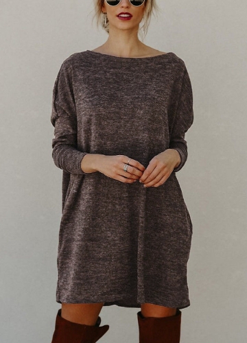 

Women Loose Knit Sweater Dress Long Sleeves Pockets Party Mini Straight Dress