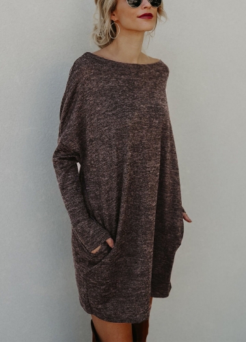 

Женщины Loose Knit Sweater Dress Long Sleeves Pockets Party Mini Straight Dress