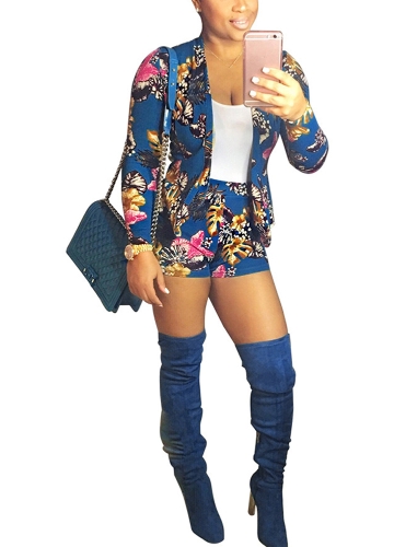 

Floral Printed Blazer Set Long Sleeve Two Piece Track Suits