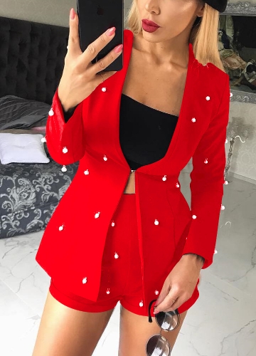 

Embellished Pearl Blazer Set Two Piece Outfits