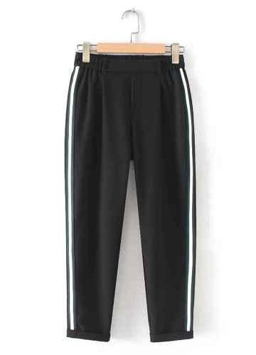 

Striped Side Elastic Waist Rolled Up Women Pants