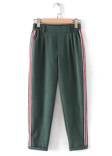 

Striped Side Elastic Waist Rolled Up Women Pants