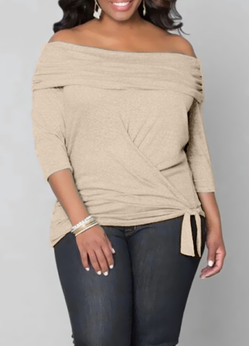 

Plus Size Top Off the Shoulder 3/4 Sleeve Wrap Style