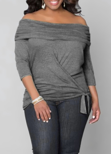 

Plus Size Top Off the Shoulder 3/4 Sleeve Wrap Style