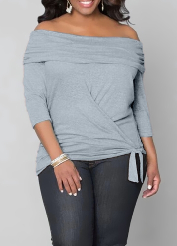 

Plus Size Top Off the Shoulder 3/4 Sleeve Wrap Style