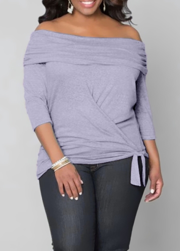 

Plus Size Top Off the Shoulder 3/4 Sleeve Wrap Style