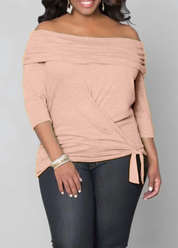 

Plus Size Top Off the Shoulder 3/4 Sleeve Wrap Style