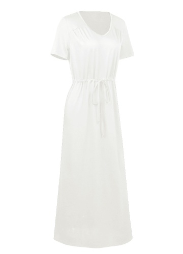 

Short Sleeves V-Neck Elastic Waist Solid Elegant Maxi Dress