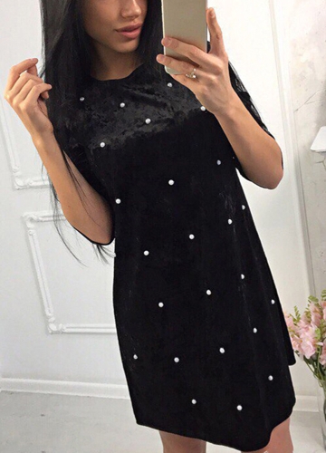 

Gold Velvet Beading Solid Color Soft Mini Dress