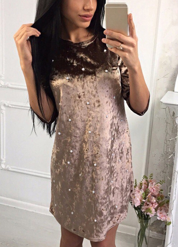 

Gold Velvet Beading Solid Color Soft Mini Dress