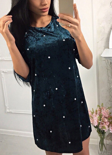 

Gold Velvet Beading Solid Color Soft Mini Dress