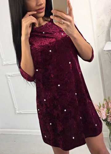 

Gold Velvet Beading Solid Color Soft Mini Dress