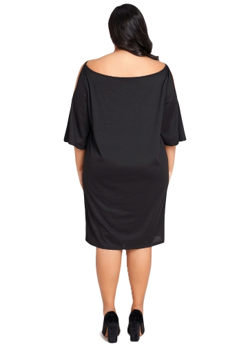 New Sexy Women Plus Size Cold Shoulder Dress Scoop Neck Mezza manica da sera oversize vestito da partito nero