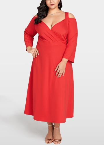 

Women Plus Size Cold Shoulder Dress Long Sleeve Cocktail Evening Party Dress