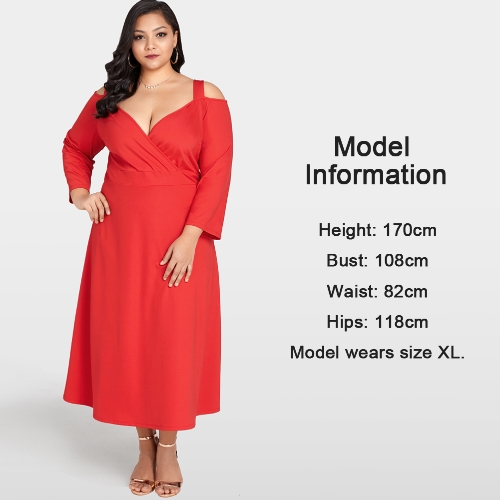 New Elegant Women Plus Size Cold Shoulder Dress Deep V Neck Long Sleeve Cocktail Evening Party Red huismerk kopen in de aanbieding New Elegant Women Plus Size Cold Shoulder Dress Deep V Neck Long Sleeve Cocktail Evening Party Red huismerk kopen in de aanbieding