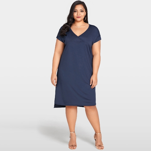 Abito estivo donna Plus Size Abito scollo profondo con scollo avido casual Vestidos blu scuro
