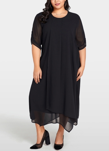 

Women Plus Size Chiffon Dress Asymmetric Hem Solid Casual Loose Elegant Dress