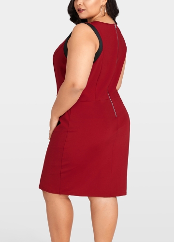Donne sexy Plus Size Abito senza maniche Colore Splice O-Collo Zipper Elegante mini abiti da festa