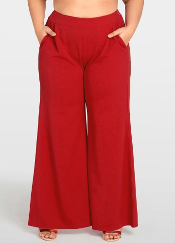 

Women Plus Size Wide Leg Pants Pockets Solid Flare Pants Trousers