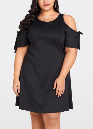 

Women Tie Cold Shoulder Dress Keyhole Back Party Club Mini Dress