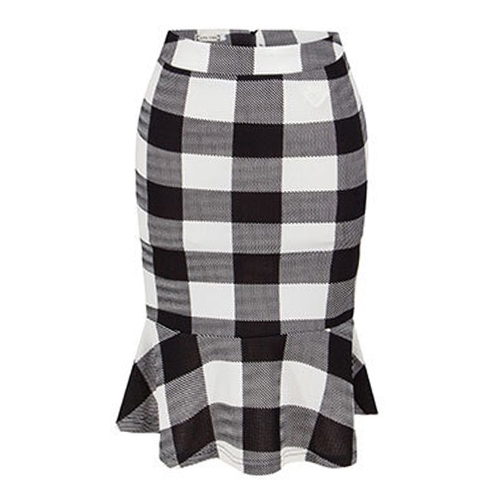 

Floral Plaid Print High Waist Slim Bodycon Ruffled Mermaid Skirt