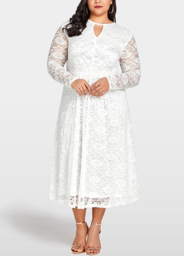 

Women Plus Size Lace Dress Cut Out Front Evening Party Wedding Dress