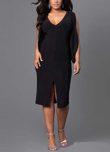 

Plus Size Split Sleeve V Neck Dress