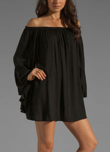 

Chiffon Off the Shoulder Flare Sleeve Mini Dress