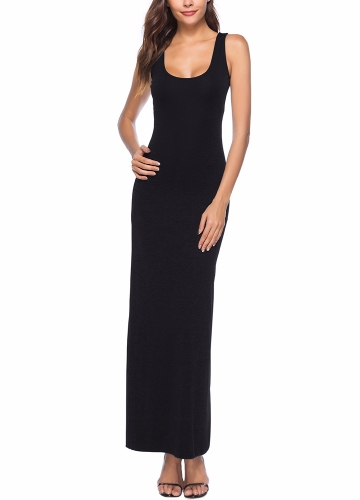 

Long Scoop Neck Solid Color Beach Sleeveless Maxi Dress