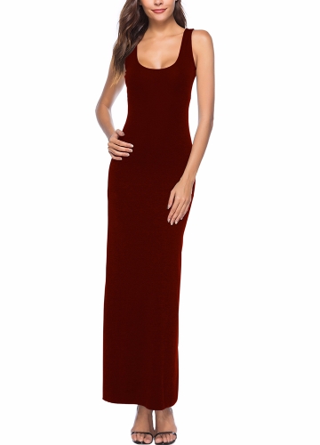

Long Scoop Neck Solid Color Beach Sleeveless Maxi Dress