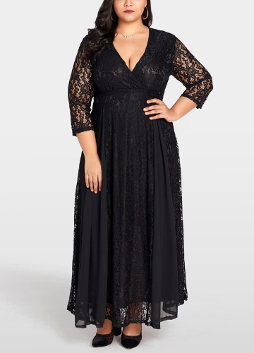 

Women Plus Size Dress Solid Lace Chiffon Maxi Gown Elegant Party Wear