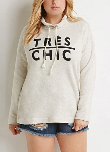 Letter Print High Neck Long Sleeves Casual Drawstring Top