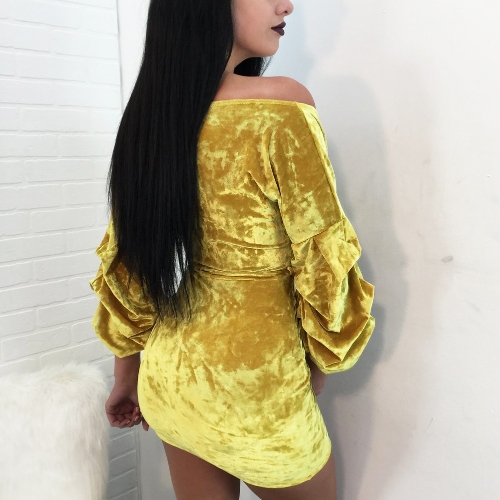 

Sexy Women Bodycon Dress с плеча Deep V-Neck Ruched с длинными рукавами Slim Party Mini Dresses