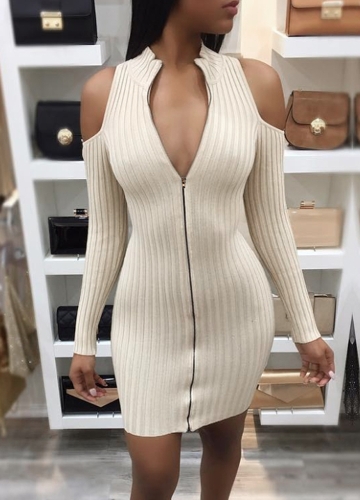 

Женщины Bodycon Mini Dress Zip Открытие Cold Shoulder Bandage Party Dress Clubwear
