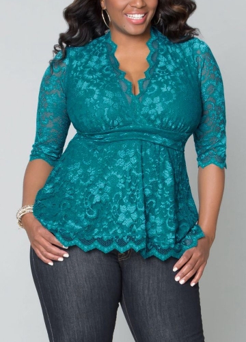 

Plus Size 3/4 Sleeves Lace Blouse Top