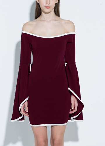

Women Off the Shoulder Mini Dress Flare Sleeve Bodycon Bandage Party Dress
