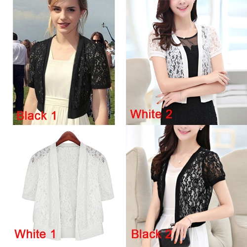 

Women Lace Cardigan Open Front Short Sleeve Hollow Out Casual Office Beach Top Short Outerwear