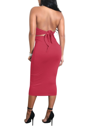 

Sexy Women Midi Dress Crisscross Halter Bandage Cutout Backless Solid Slim Bodycon Dress Clubwear