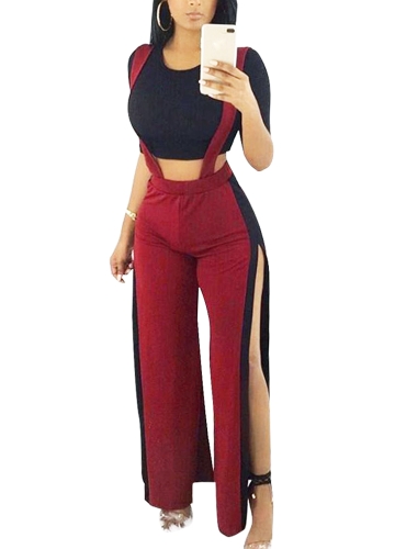 

Тонкие комбинезоны Половинные рукава Высокие сплит Широкие ножки Dungarees Rompers