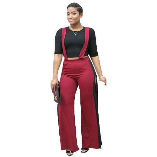 

Новые женщины Slim Crop Top Комбинезоны Half Sleeves High Split Широкие ножки Повседневные Dungarees Rompers