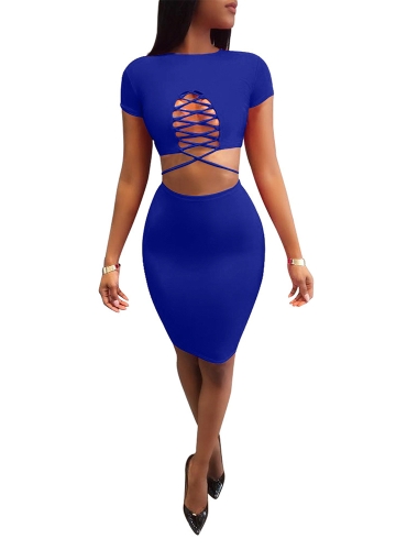 

Women Two Piece Set Crop Top High Waist Skirt Bandage Ruching Suits
