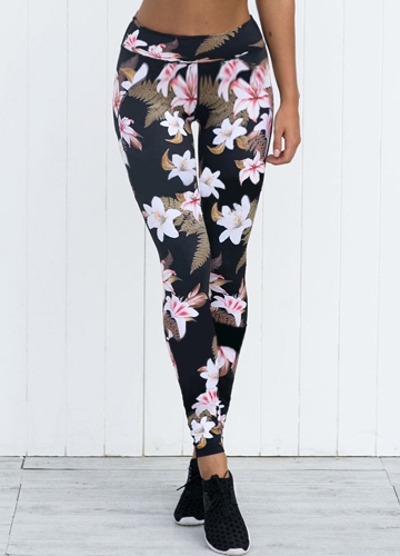 

Женщины Цветочные печати Леггинсы Mid Waist Skinny Running Yoga Tights Pants