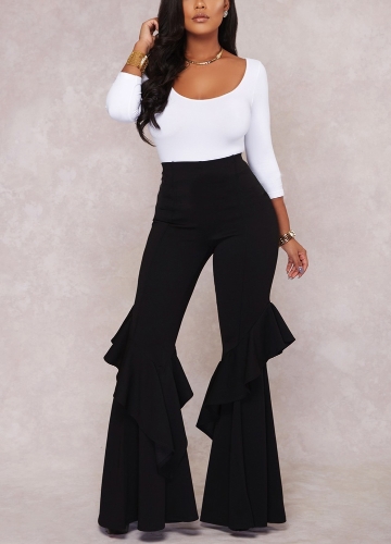 

Плунжерная шея 3/4 Втулка Slim Top Ruffle Flare Casual Two Piece Set