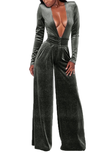 

Women Velvet Jumpsuit Long Sleeves High Waist Solid Playsuit