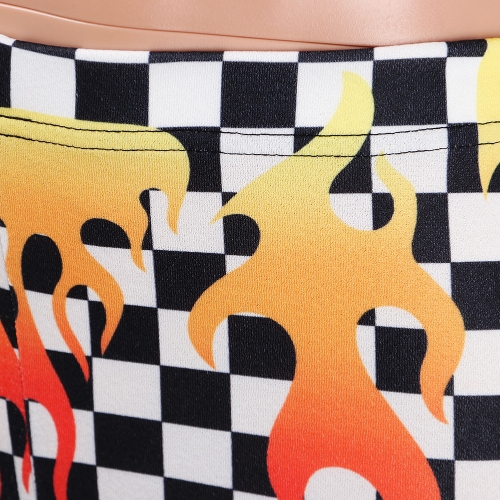 

New Sexy Women Plaid Print Two-Piece Set Crop Top High Waist Skinny Pants Leggings Suits Black