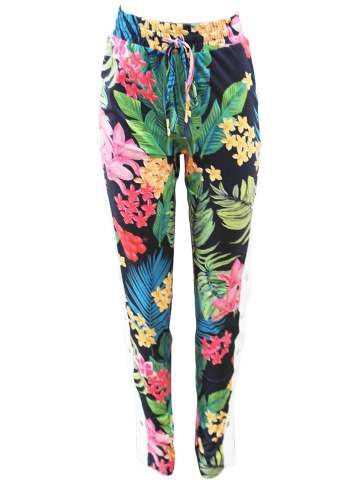 

New Sexy Women Floral Pants Elastic High Waist Side Buttons Drawstring Loose Trousers Green