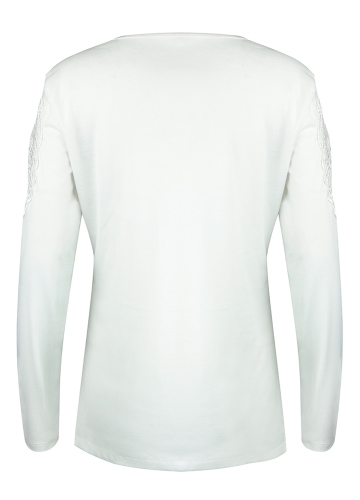 

Women T-shirt Crochet Lace Splicing Hollow Out Round Neck Cut Out Long Sleeve Casual Tops White