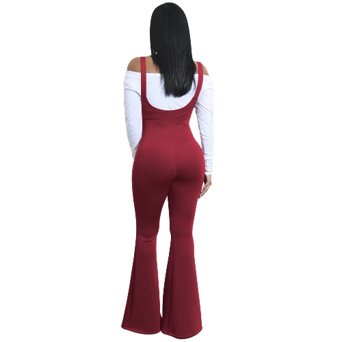 Tuta da donna Solid Suspender Strap Sleeveless Open Back Wide Flared Legs Bell Bottom Sexy Tuta da lavoro